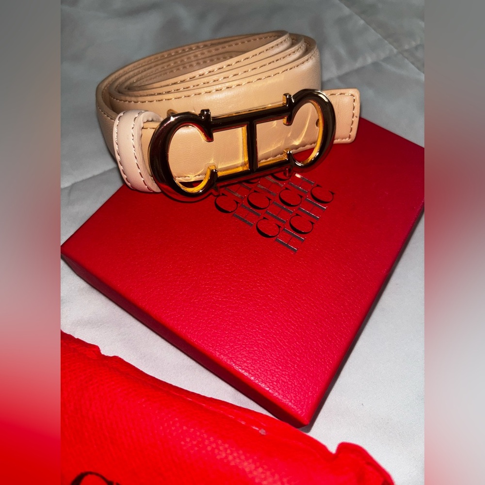 Designer Cream Belt with Gold Buckle